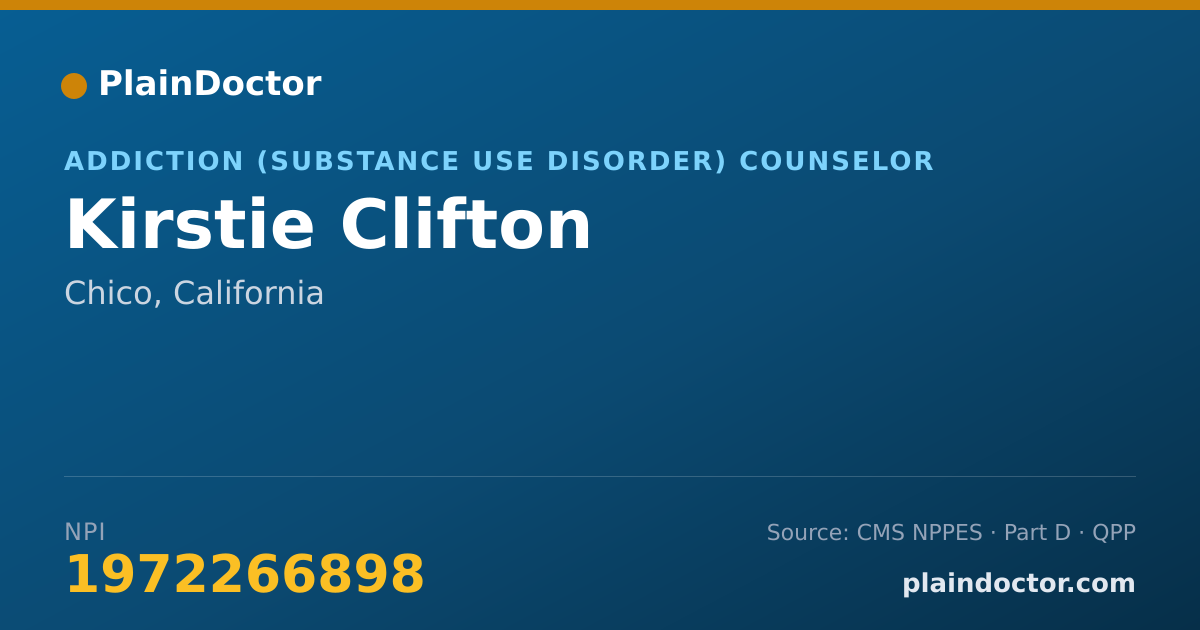 Shareable card for Kirstie Clifton - Addiction (Substance Use Disorder) Counselor, Chico, CA
