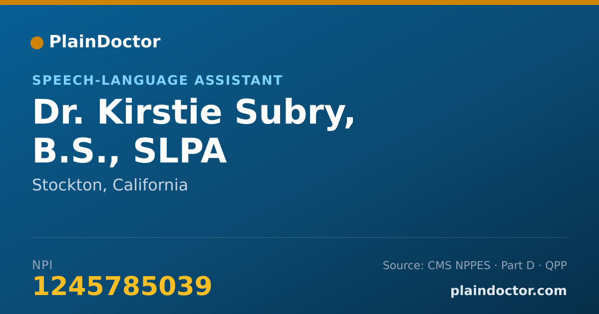 Shareable card for Kirstie Subry, B.S., SLPA - Speech-Language Assistant, Stockton, CA