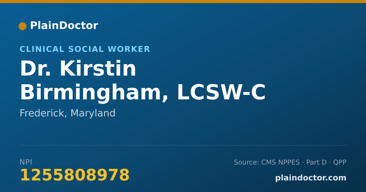 Shareable card for Kirstin Birmingham, LCSW-C - Clinical Social Worker, Frederick, MD