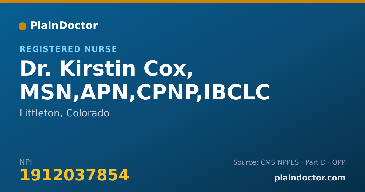 Shareable card for Kirstin Cox, MSN,APN,CPNP,IBCLC - Registered Nurse, Littleton, CO