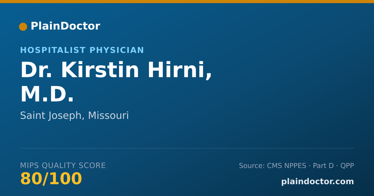 Shareable card for Kirstin Hirni, M.D. - Hospitalist Physician, Saint Joseph, MO
