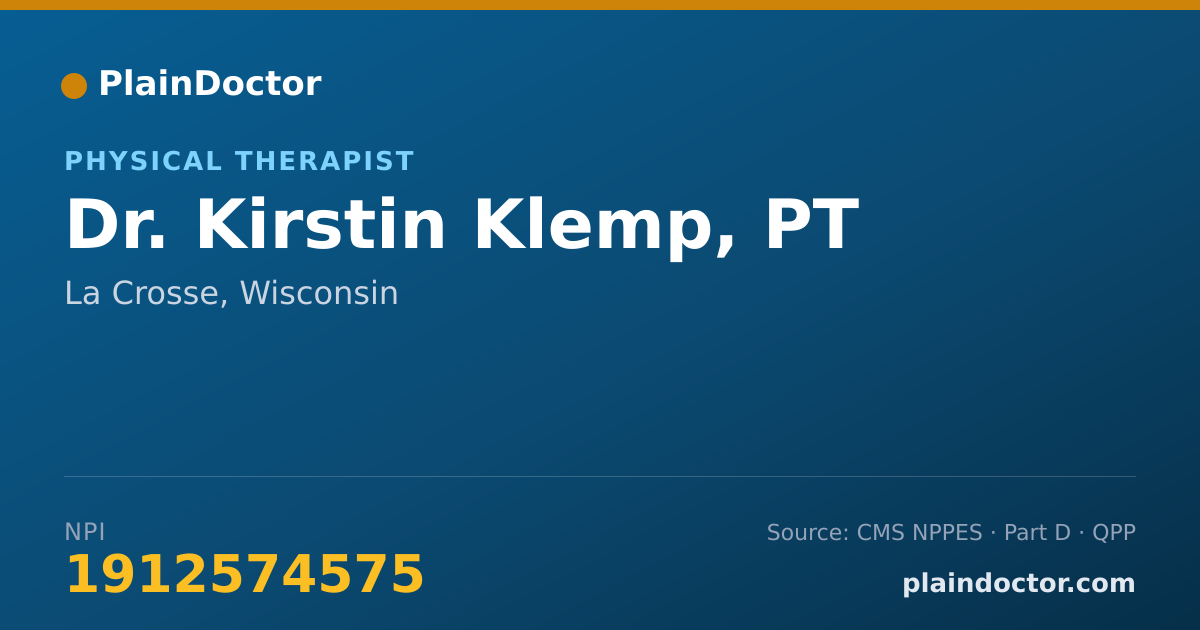 Shareable card for Kirstin Klemp, PT - Physical Therapist, La Crosse, WI