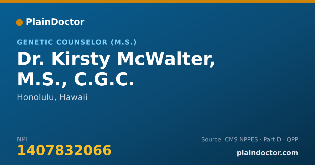 Shareable card for Kirsty McWalter, M.S., C.G.C. - Genetic Counselor (M.S.), Honolulu, HI