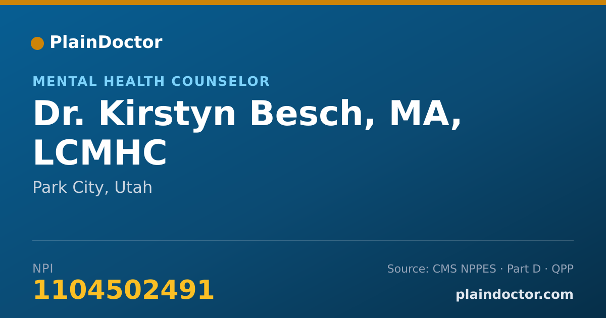 Shareable card for Kirstyn Besch, MA, LCMHC - Mental Health Counselor, Park City, UT