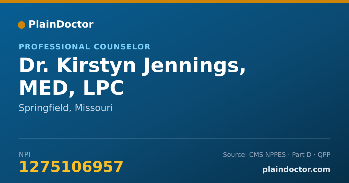 Shareable card for Kirstyn Jennings, MED, LPC - Professional Counselor, Springfield, MO
