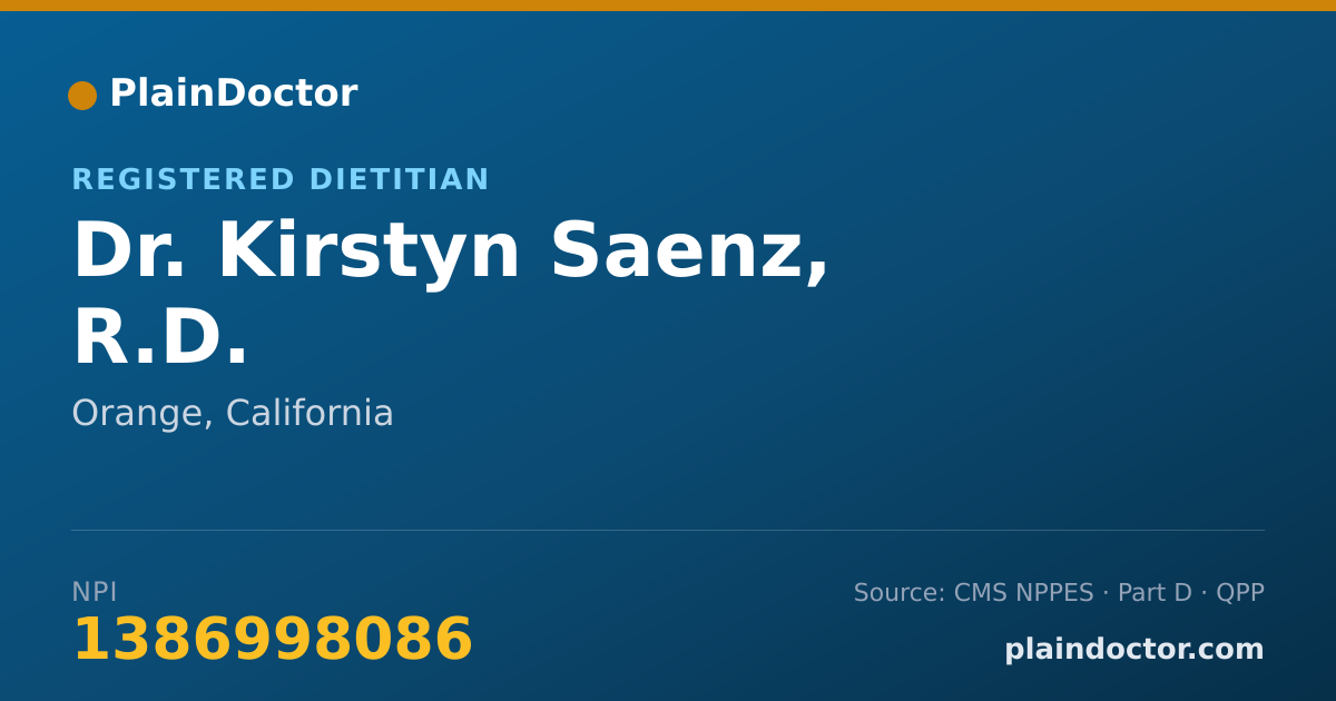 Shareable card for Kirstyn Saenz, R.D. - Registered Dietitian, Orange, CA