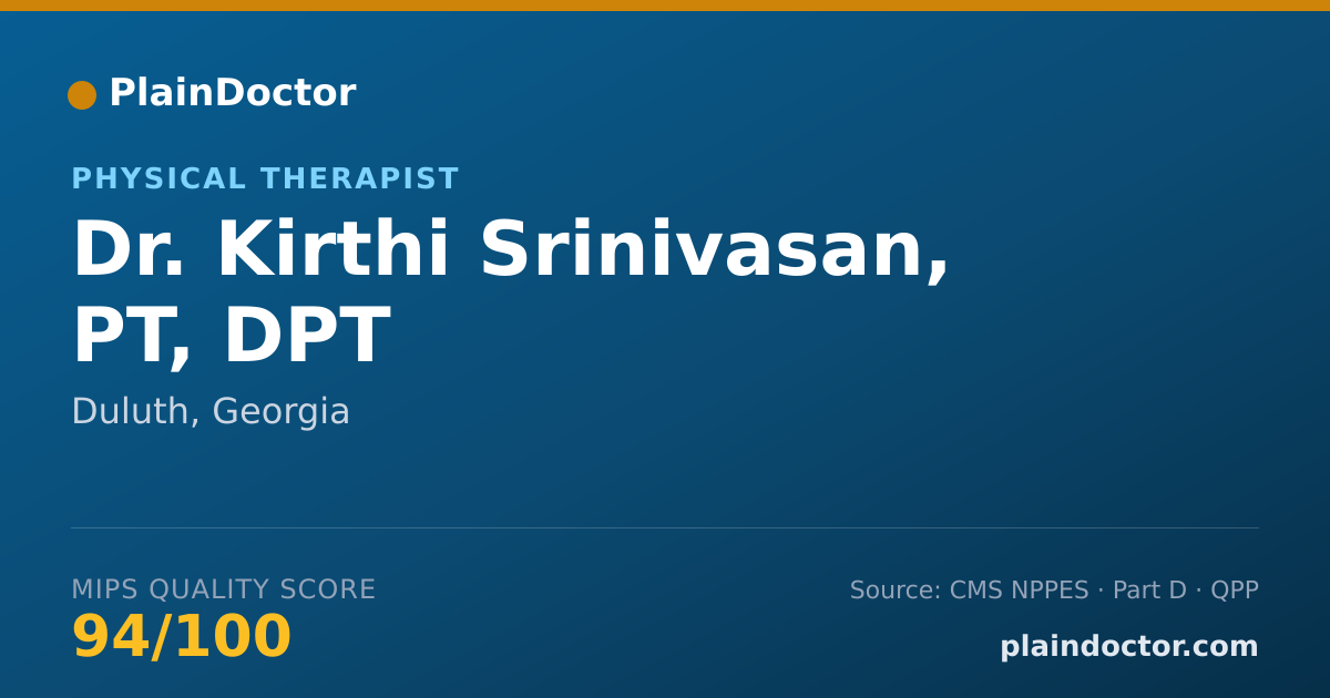Shareable card for Kirthi Srinivasan, PT, DPT - Physical Therapist, Duluth, GA