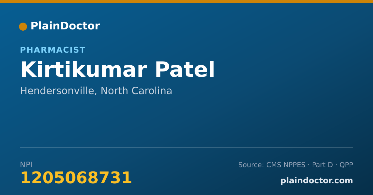 Shareable card for Kirtikumar Patel - Pharmacist, Hendersonville, NC
