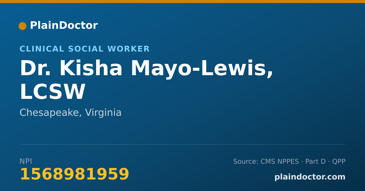 Shareable card for Kisha Mayo-Lewis, LCSW - Clinical Social Worker, Chesapeake, VA