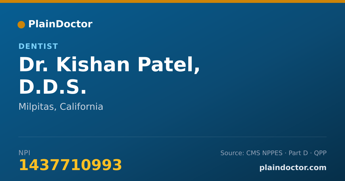 Shareable card for Kishan Patel, D.D.S. - Dentist, Milpitas, CA