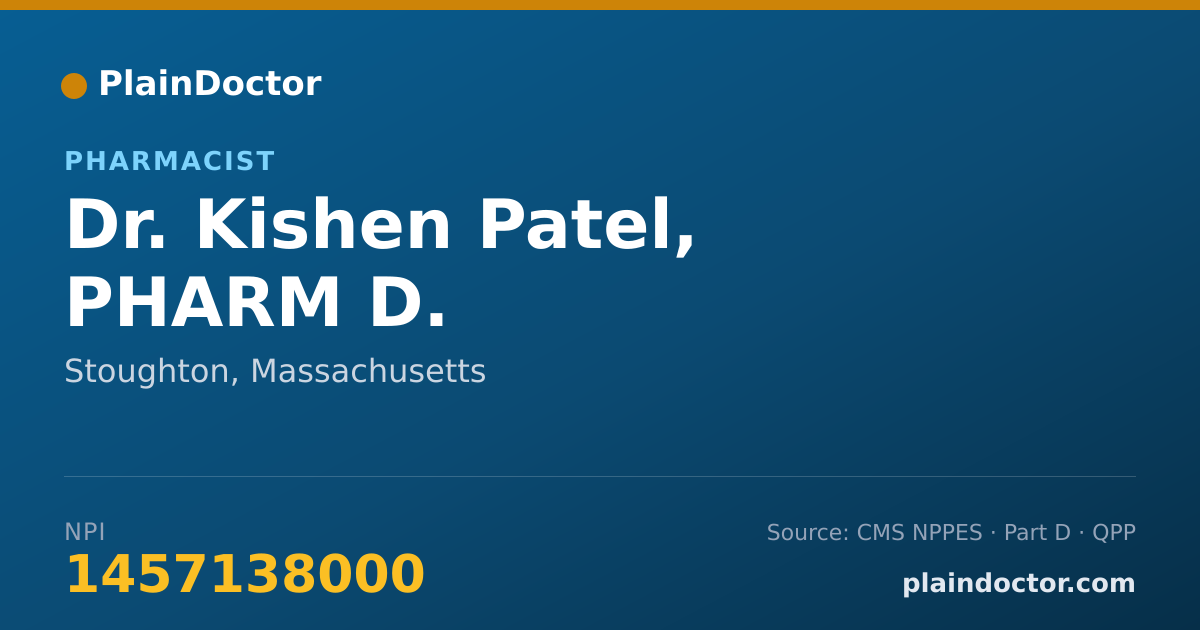 Shareable card for Kishen Patel, PHARM D. - Pharmacist, Stoughton, MA
