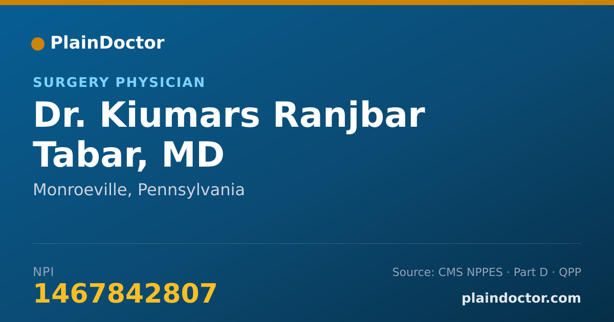 Shareable card for Kiumars Ranjbar Tabar, MD - Surgery Physician, Monroeville, PA