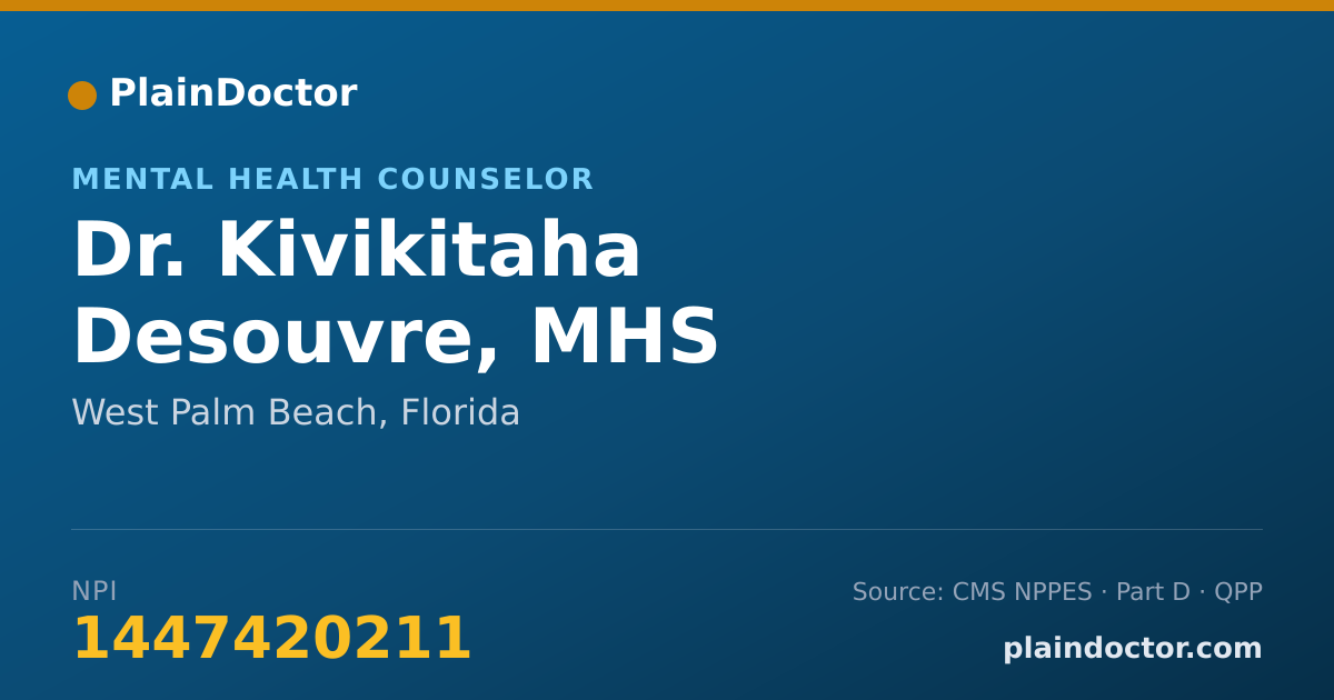 Shareable card for Kivikitaha Desouvre, MHS - Mental Health Counselor, West Palm Beach, FL