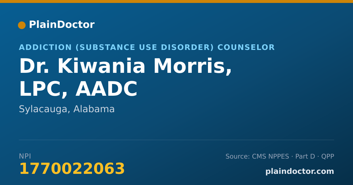 Shareable card for Kiwania Morris, LPC, AADC - Addiction (Substance Use Disorder) Counselor, Sylacauga, AL