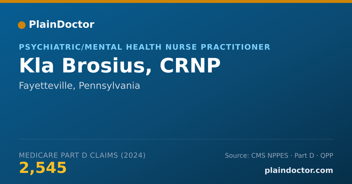 Shareable card for Kla Brosius, CRNP - Psychiatric/Mental Health Nurse Practitioner, Fayetteville, PA