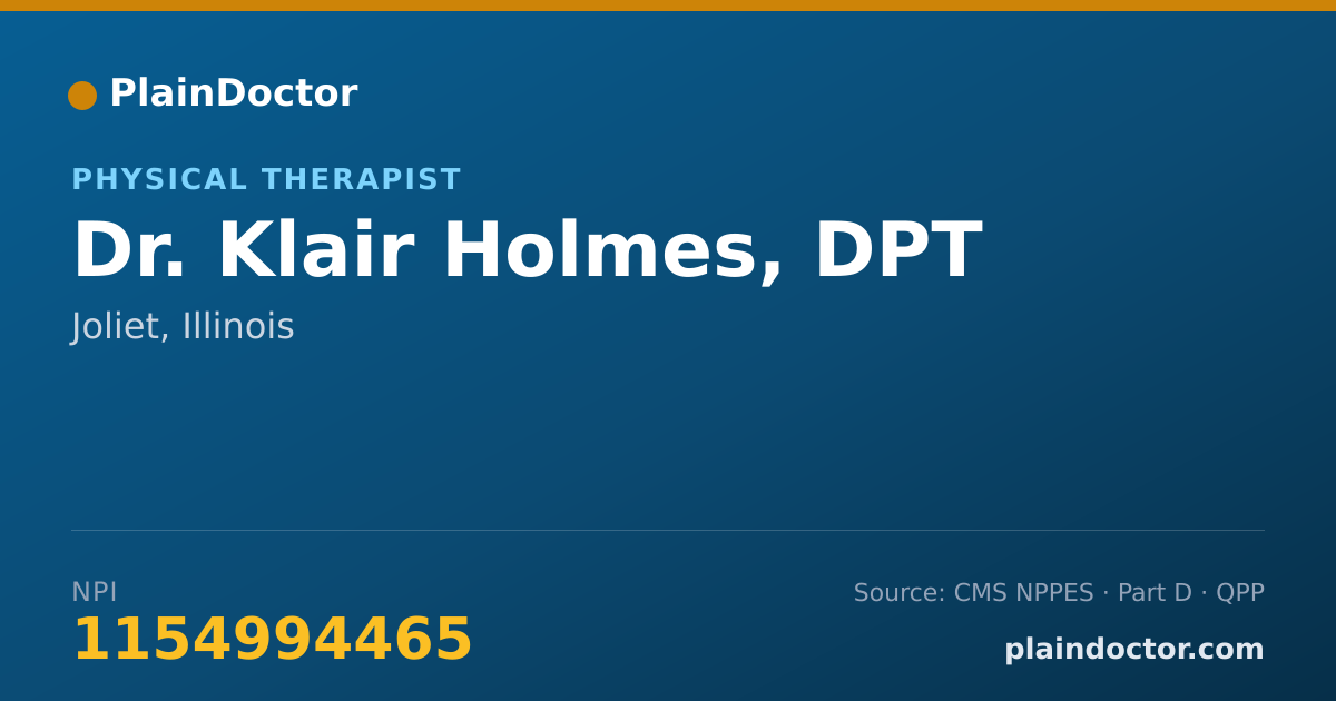 Shareable card for Klair Holmes, DPT - Physical Therapist, Joliet, IL
