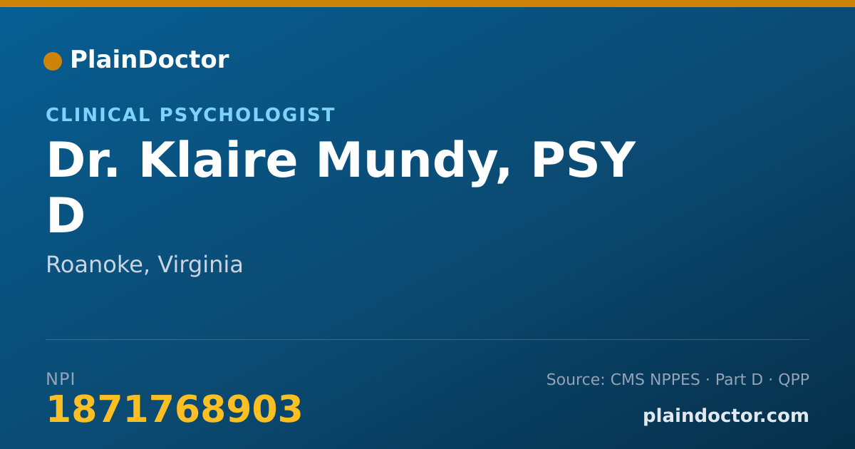 Shareable card for Klaire Mundy, PSY D - Clinical Psychologist, Roanoke, VA