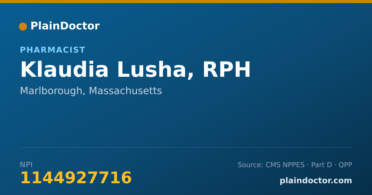 Shareable card for Klaudia Lusha, RPH - Pharmacist, Marlborough, MA