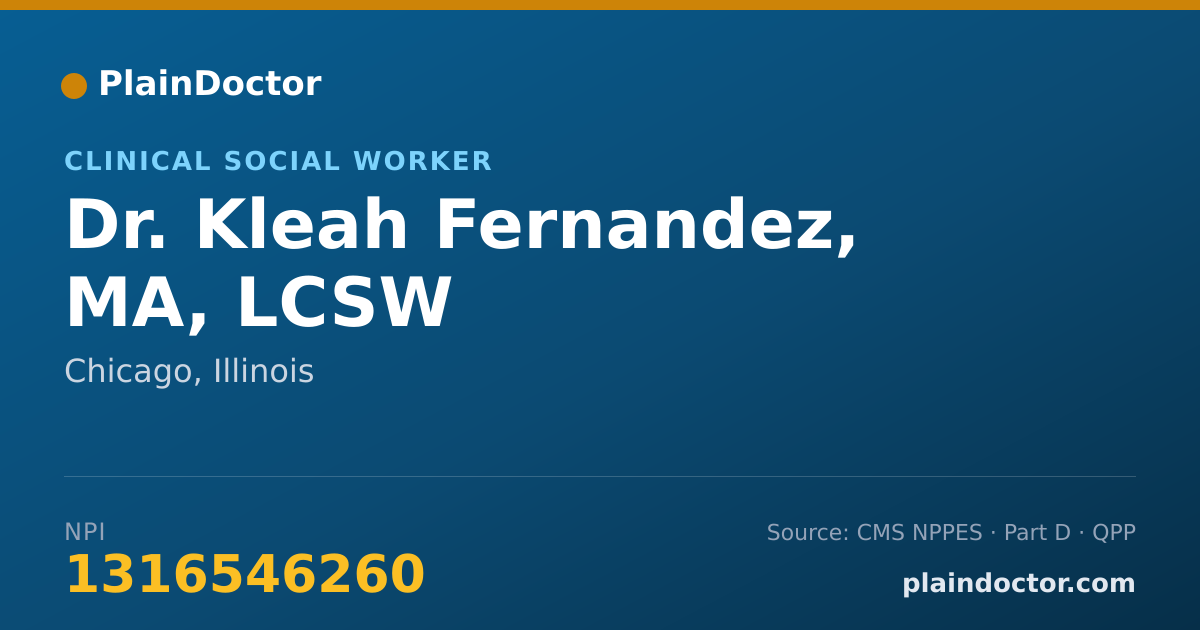 Shareable card for Kleah Fernandez, MA, LCSW - Clinical Social Worker, Chicago, IL