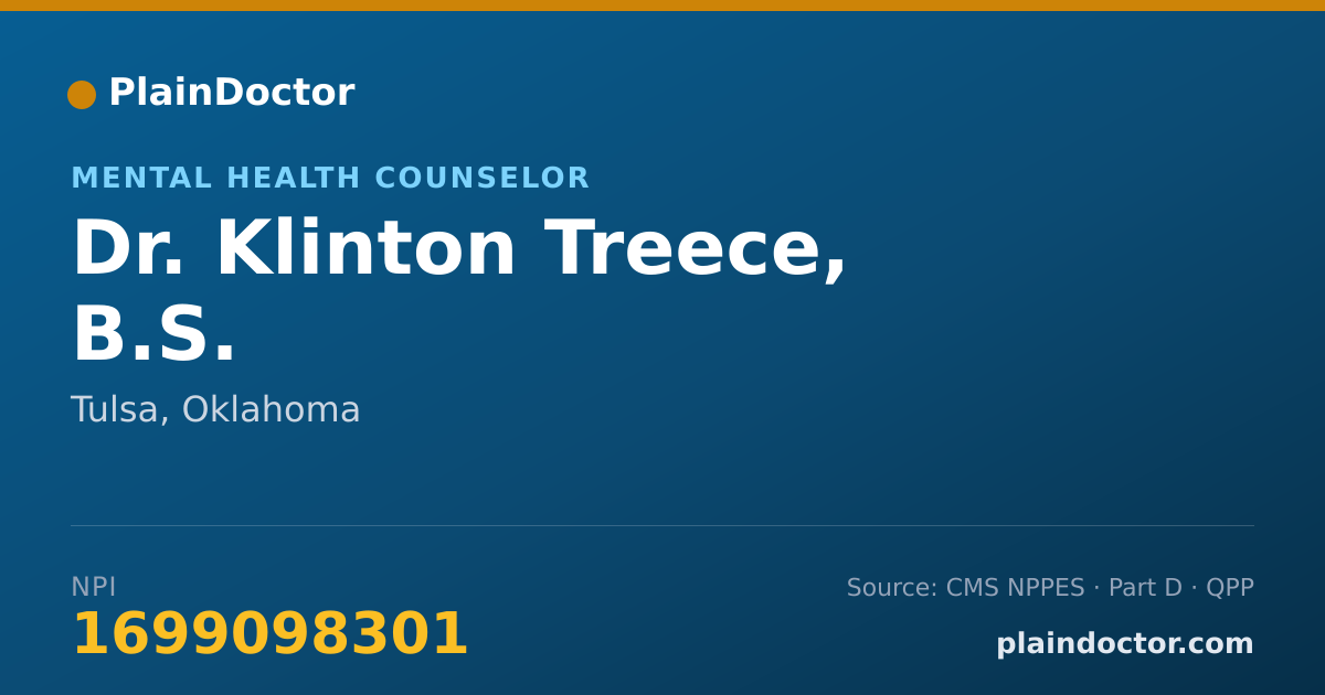 Shareable card for Klinton Treece, B.S. - Mental Health Counselor, Tulsa, OK