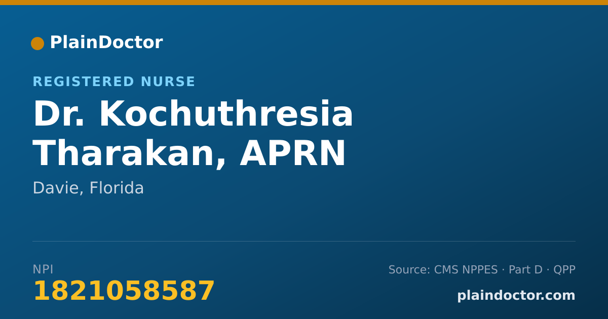Shareable card for Kochuthresia Tharakan, APRN - Registered Nurse, Davie, FL