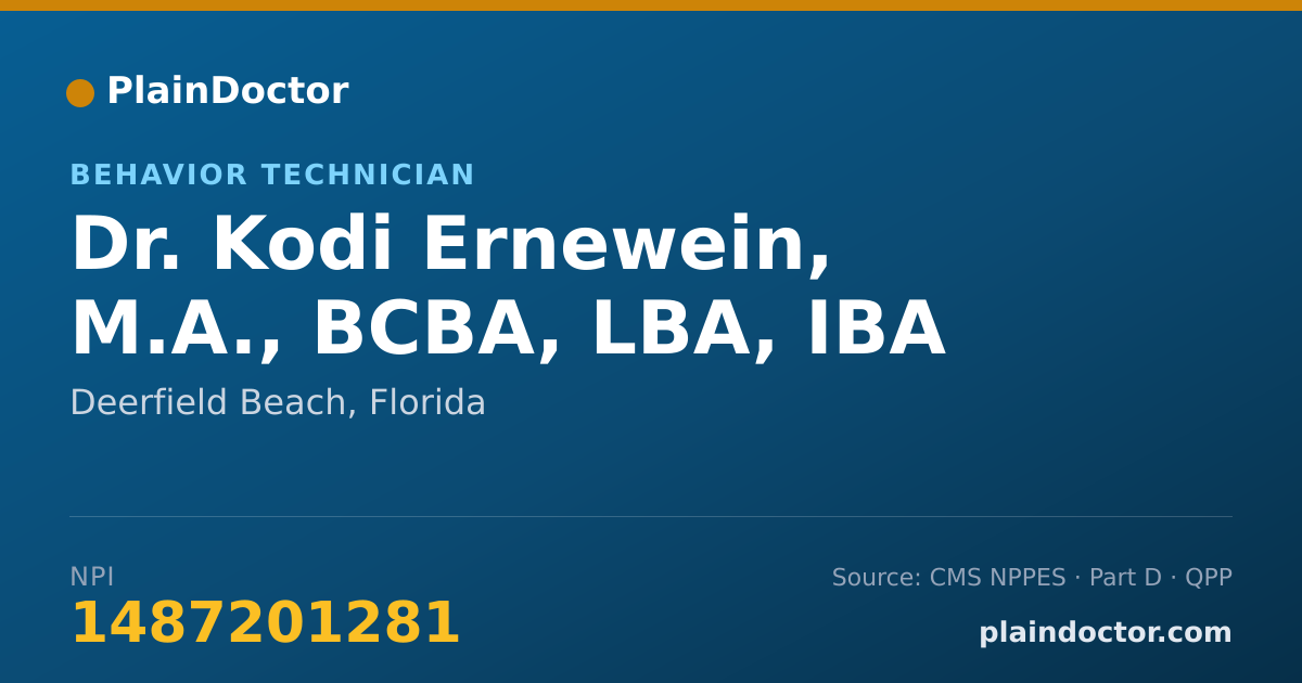 Shareable card for Kodi Ernewein, M.A., BCBA, LBA, IBA - Behavior Technician, Deerfield Beach, FL