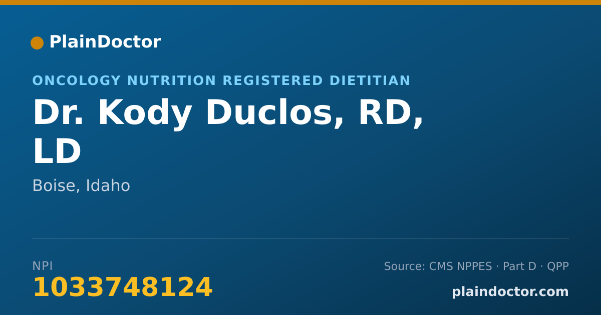 Shareable card for Kody Duclos, RD, LD - Oncology Nutrition Registered Dietitian, Boise, ID
