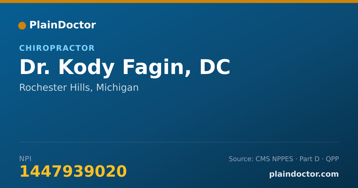 Shareable card for Kody Fagin, DC - Chiropractor, Rochester Hills, MI