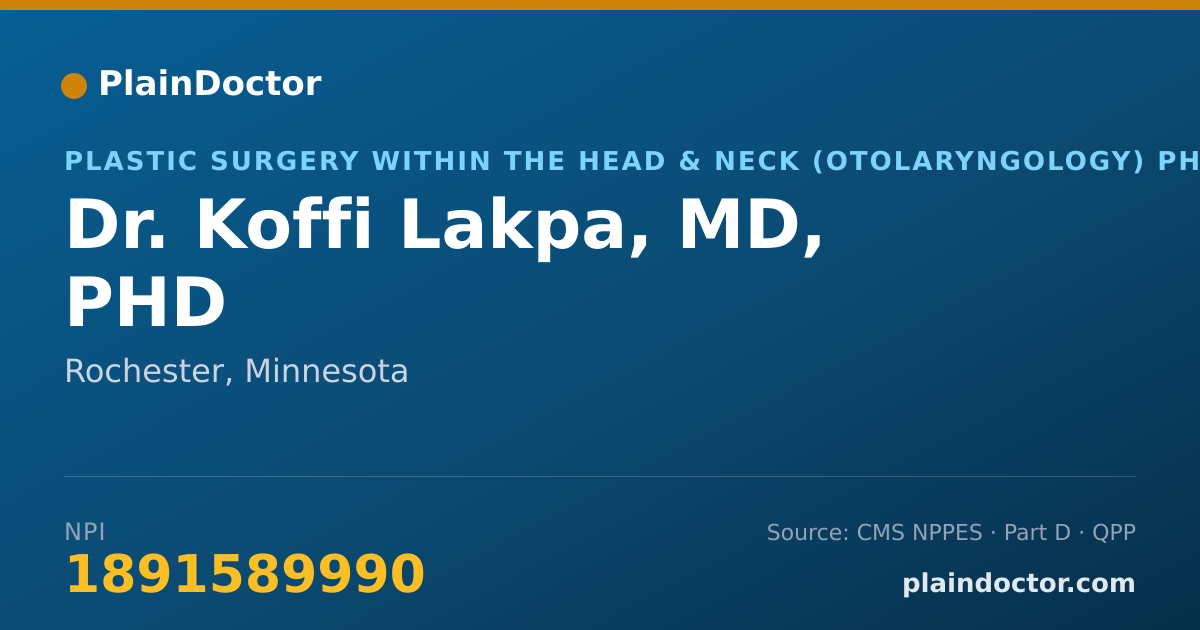 Shareable card for Koffi Lakpa, MD, PHD - Plastic Surgery within the Head & Neck (Otolaryngology) Physician, Rochester, MN