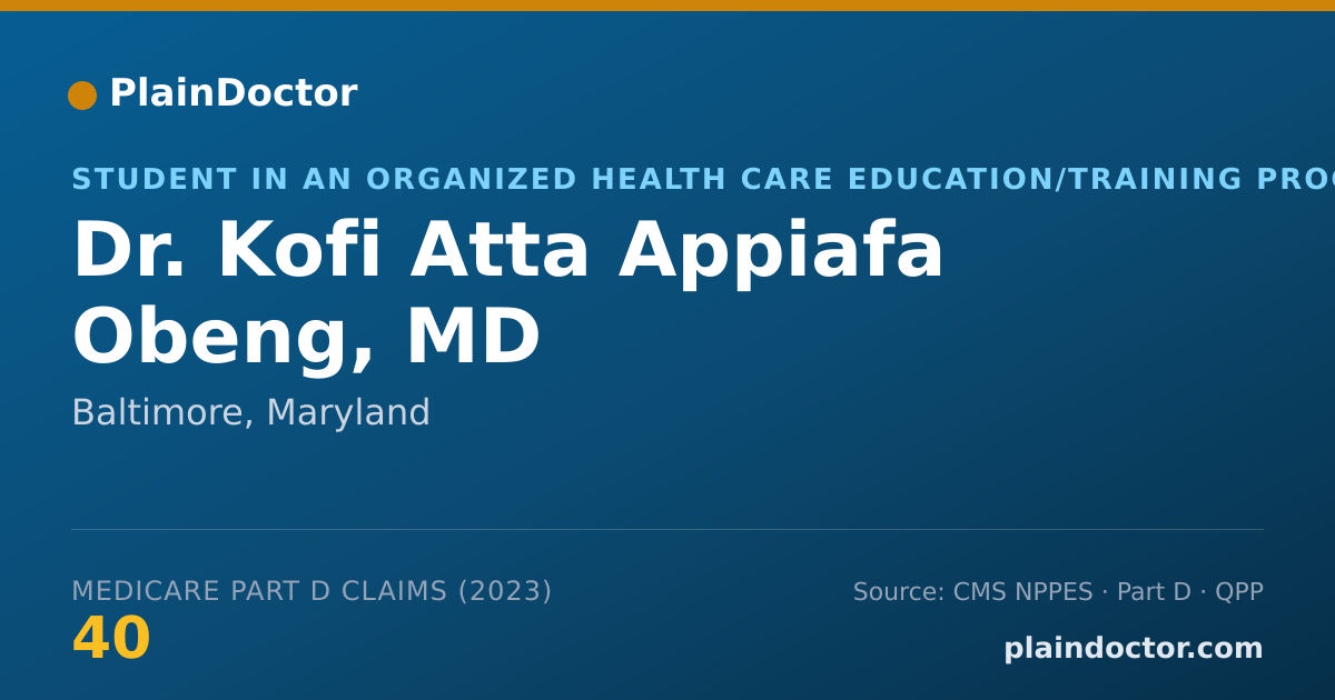 Shareable card for Kofi Atta Appiafa Obeng, MD - Student in an Organized Health Care Education/Training Program, Baltimore, MD