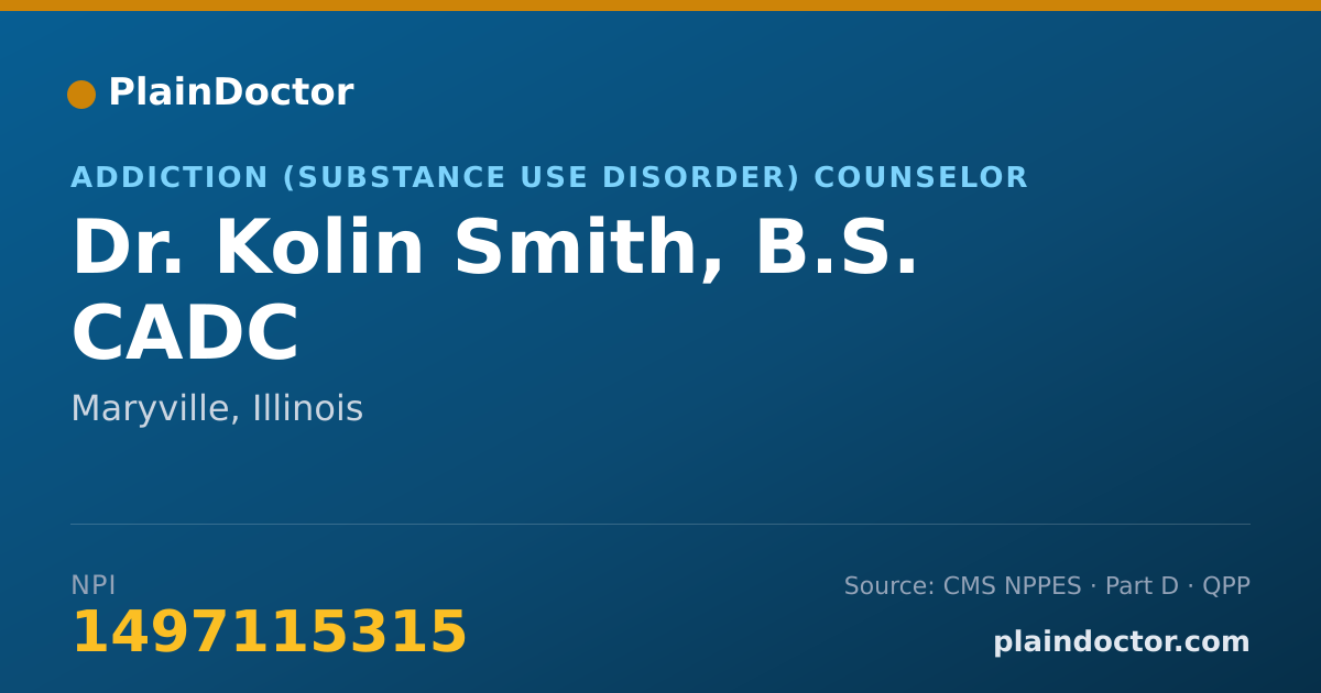 Shareable card for Kolin Smith, B.S. CADC - Addiction (Substance Use Disorder) Counselor, Maryville, IL