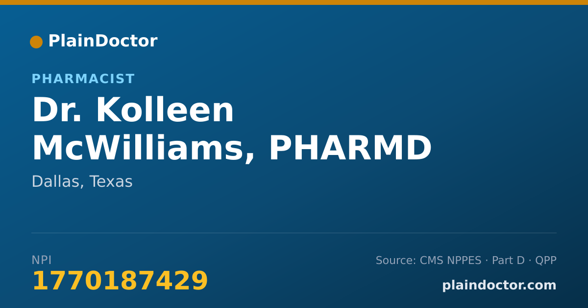 Shareable card for Kolleen McWilliams, PHARMD - Pharmacist, Dallas, TX