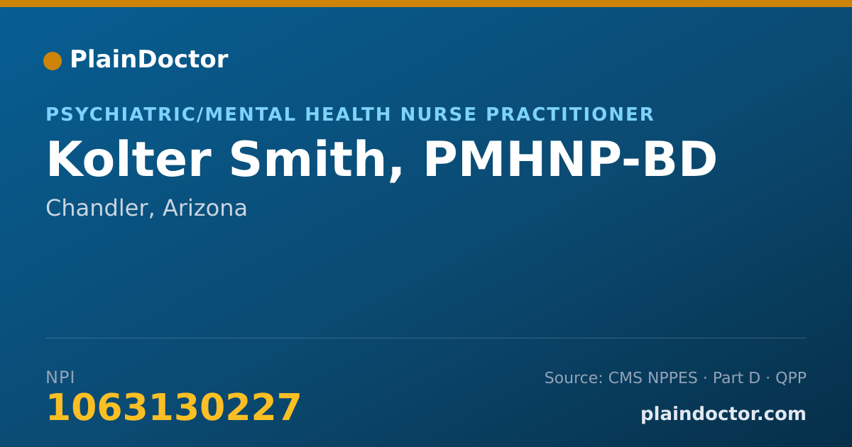 Shareable card for Kolter Smith, PMHNP-BD - Psychiatric/Mental Health Nurse Practitioner, Chandler, AZ
