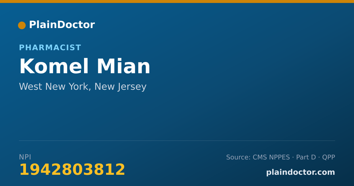 Shareable card for Komel Mian - Pharmacist, West New York, NJ