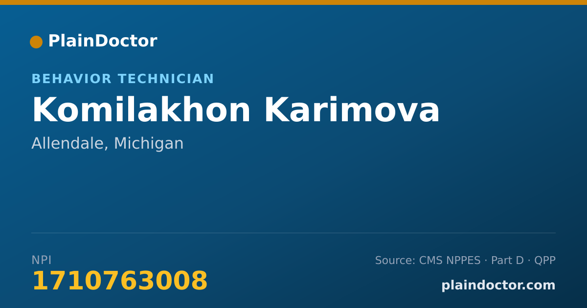 Shareable card for Komilakhon Karimova - Behavior Technician, Allendale, MI