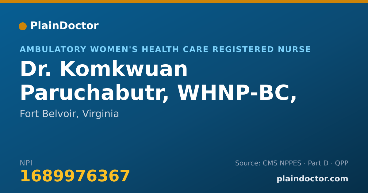Shareable card for Komkwuan Paruchabutr, WHNP-BC, FNP-BC, CNM - Ambulatory Women's Health Care Registered Nurse, Fort Belvoir, VA