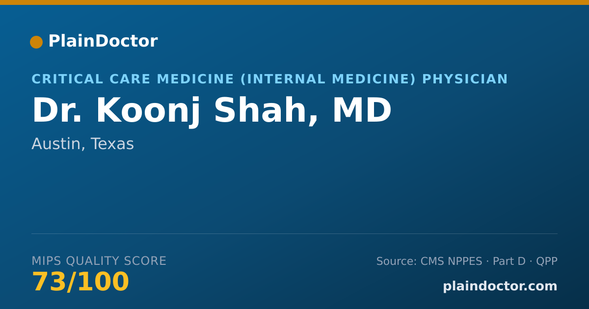 Shareable card for Koonj Shah, MD - Critical Care Medicine (Internal Medicine) Physician, Austin, TX