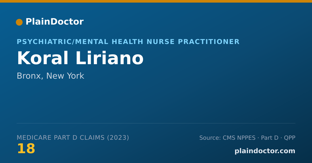 Shareable card for Koral Liriano - Psychiatric/Mental Health Nurse Practitioner, Bronx, NY