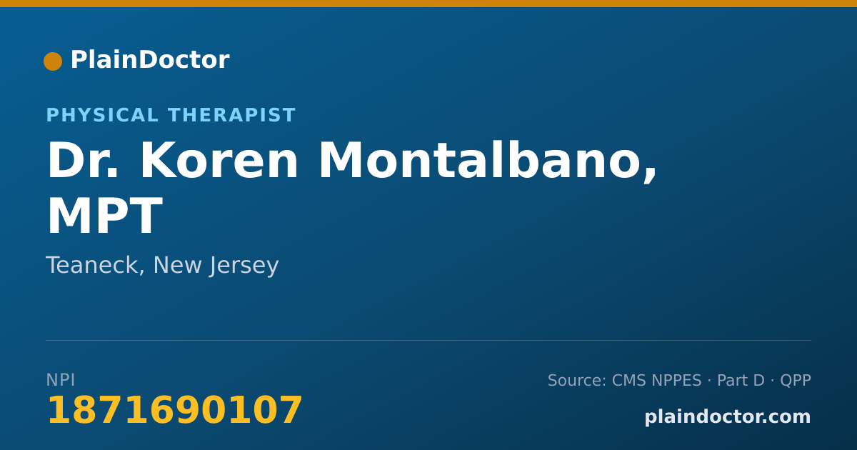 Shareable card for Koren Montalbano, MPT - Physical Therapist, Teaneck, NJ