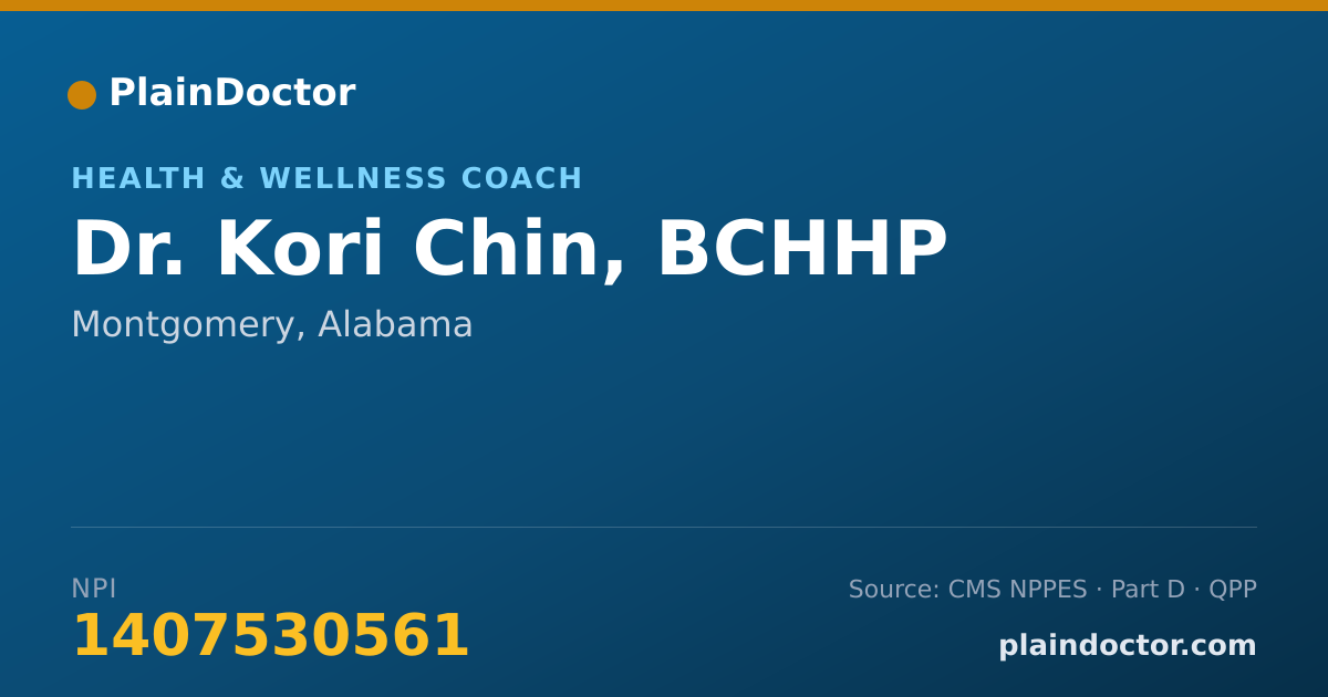 Shareable card for Kori Chin, BCHHP - Health & Wellness Coach, Montgomery, AL