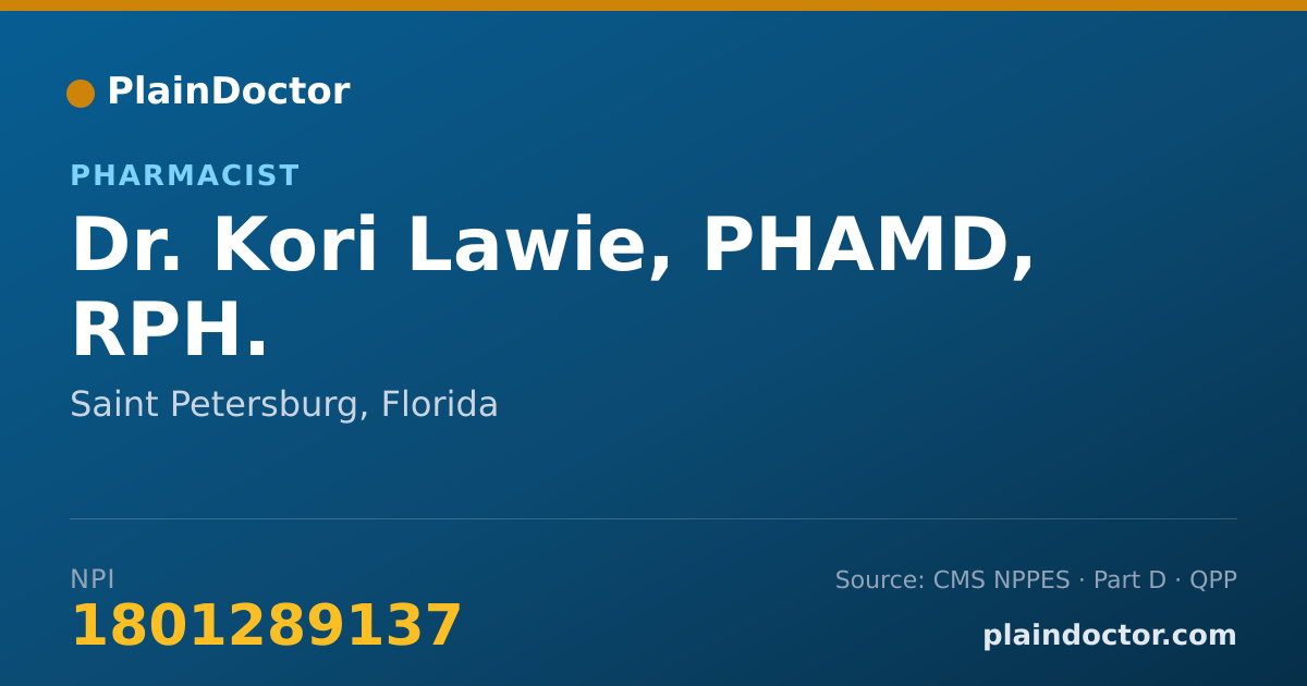 Shareable card for Kori Lawie, PHAMD, RPH. - Pharmacist, Saint Petersburg, FL