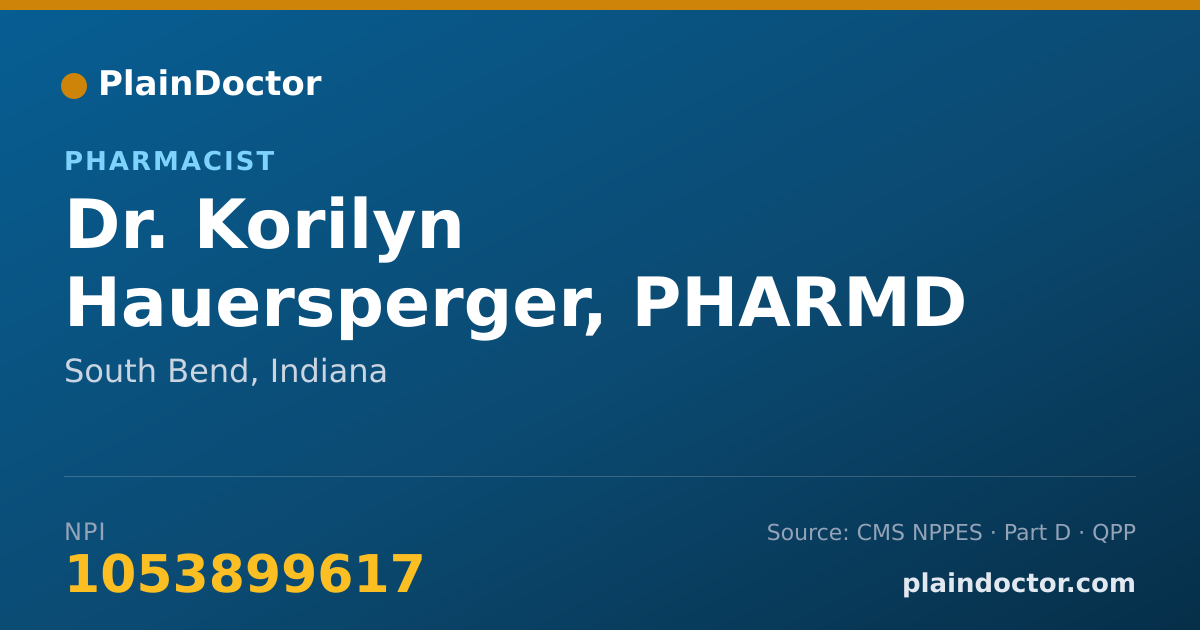 Shareable card for Korilyn Hauersperger, PHARMD - Pharmacist, South Bend, IN