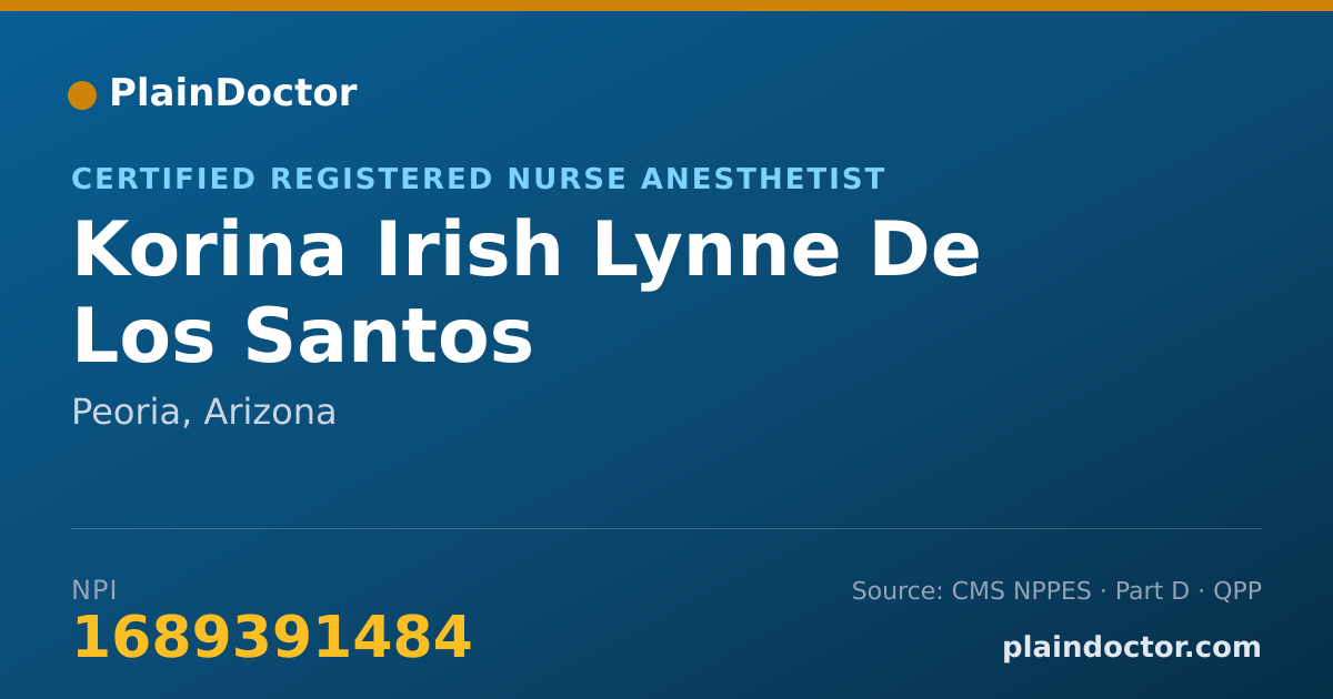 Shareable card for Korina Irish Lynne De Los Santos - Certified Registered Nurse Anesthetist, Peoria, AZ