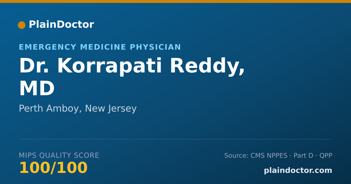 Shareable card for Korrapati Reddy, MD - Emergency Medicine Physician, Perth Amboy, NJ