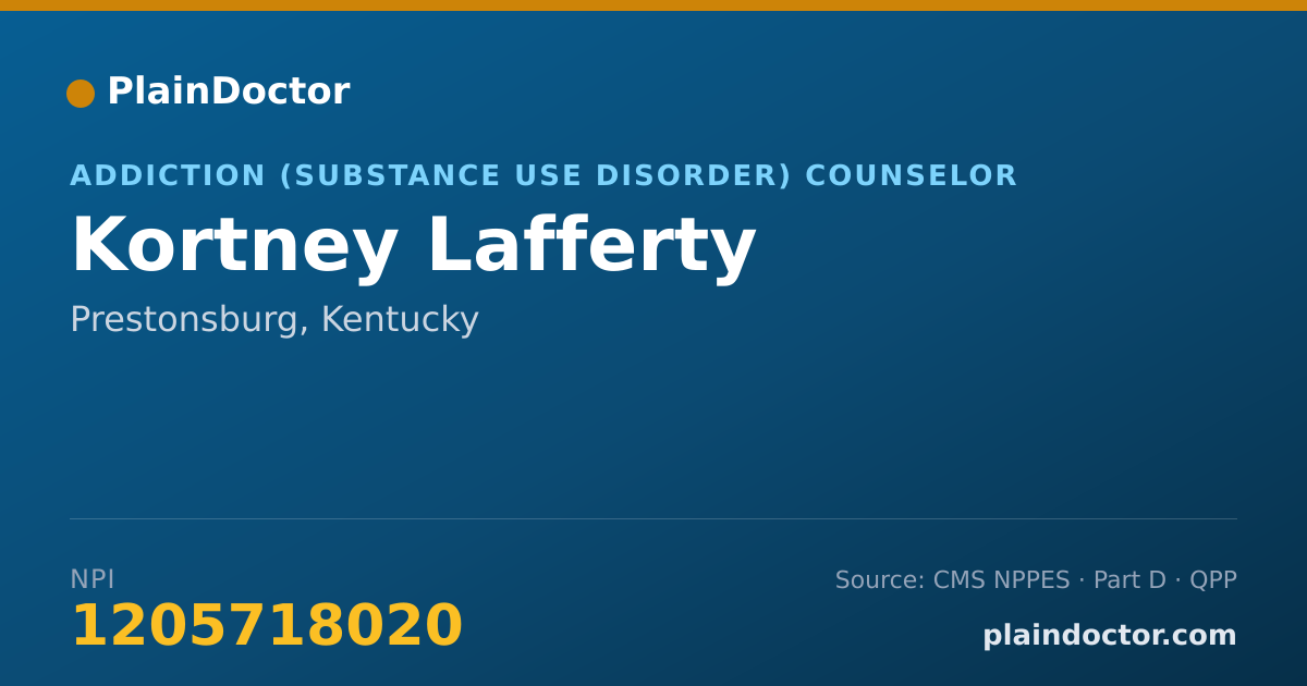 Shareable card for Kortney Lafferty - Addiction (Substance Use Disorder) Counselor, Prestonsburg, KY