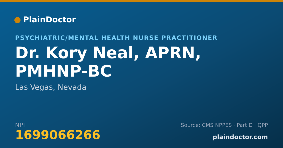 Shareable card for Kory Neal, APRN, PMHNP-BC - Psychiatric/Mental Health Nurse Practitioner, Las Vegas, NV