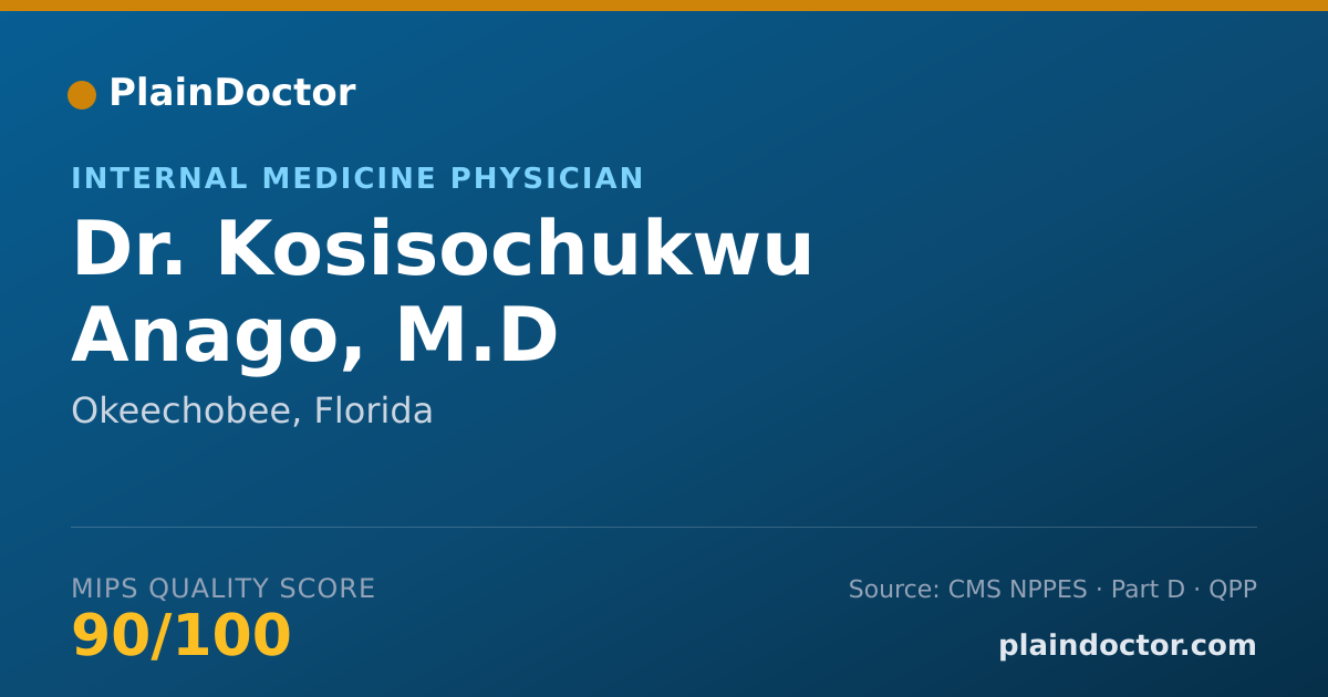 Shareable card for Kosisochukwu Anago, M.D - Internal Medicine Physician, Okeechobee, FL