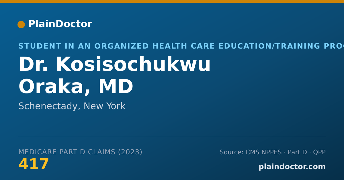 Shareable card for Kosisochukwu Oraka, MD - Student in an Organized Health Care Education/Training Program, Schenectady, NY