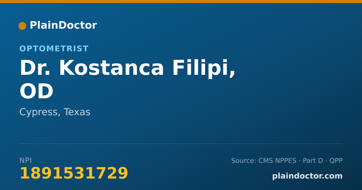 Shareable card for Kostanca Filipi, OD - Optometrist, Cypress, TX