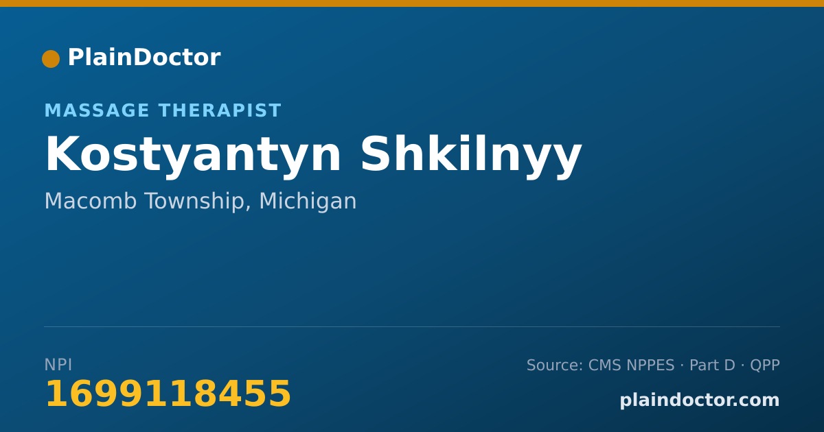 Shareable card for Kostyantyn Shkilnyy - Massage Therapist, Macomb Township, MI